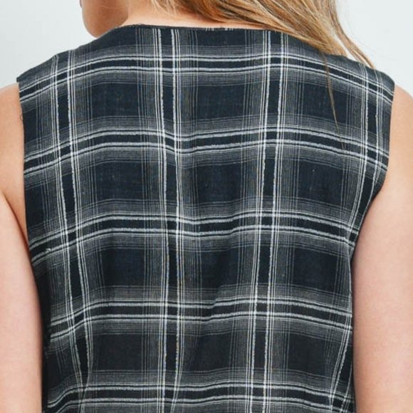 Metallic Plaid Cotton Drawstring Dress - Picture 4 of 7